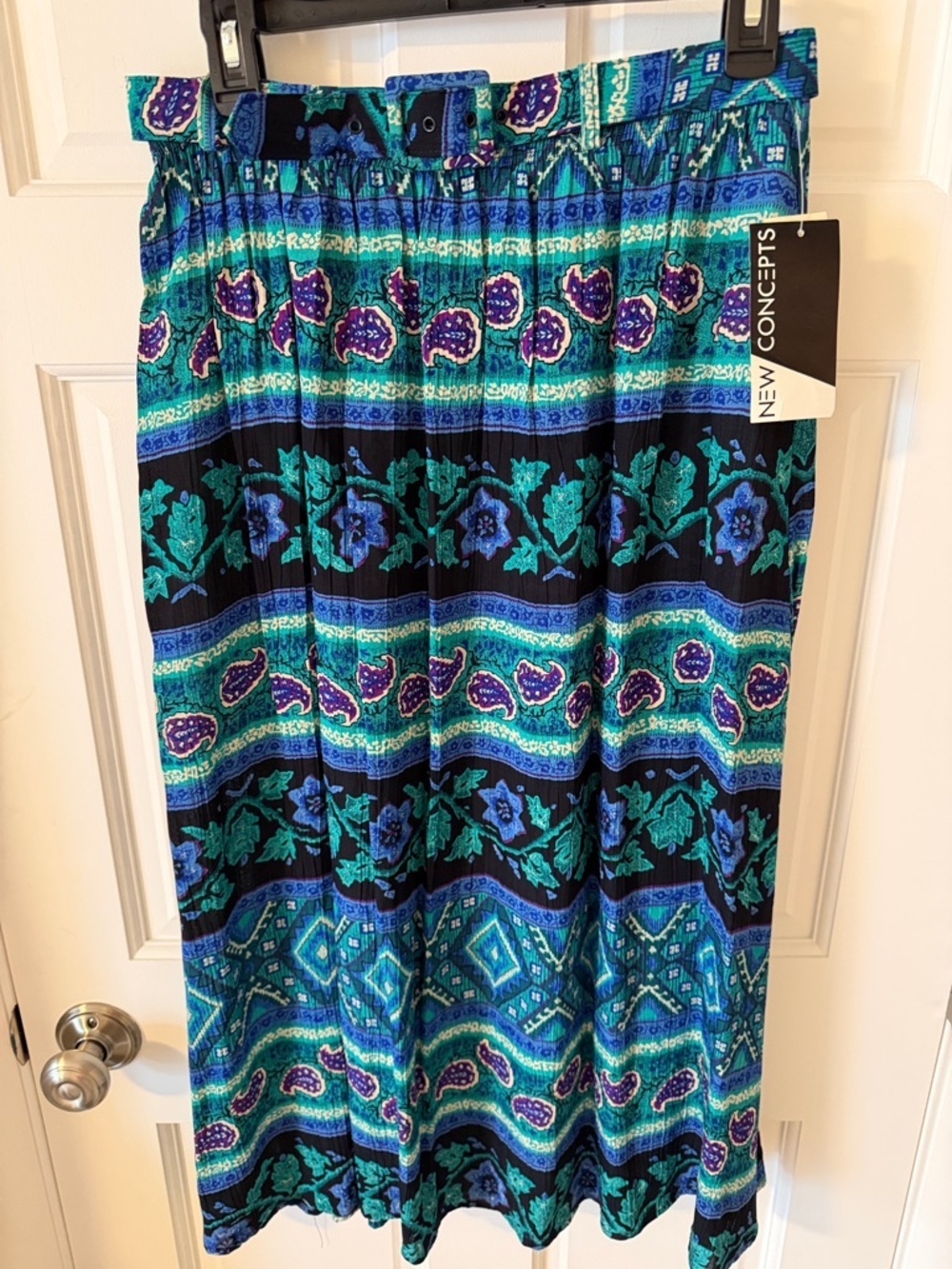 NWT Vintage New Concepts by Koret Rayon Midi Skirt Boho Paisley Teal Purple 12